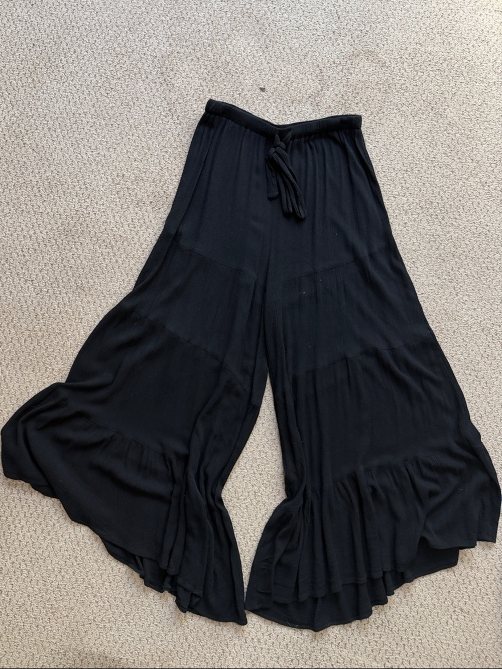 Three Bird Nest Black Wide-Leg Ruffle Hem Palazzo Pants